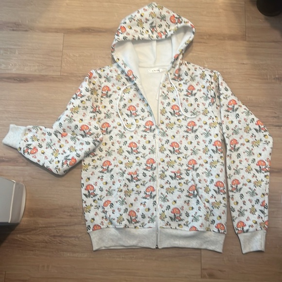 NWT - L.A. Floral & Mushroom Print Zip Up Fleece Zipper Hoodie Size - Large - Picture 2 of 8